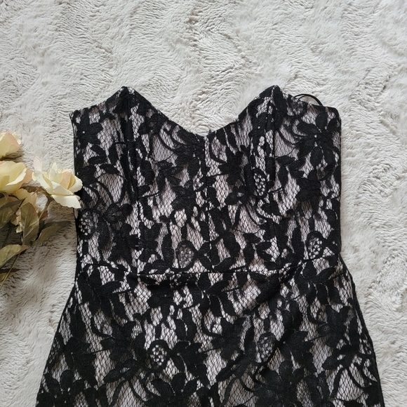 Mason Black Lace Overlay Strapless Mini Dress Bust Wire Boning Dress Size 4 - Picture 2 of 13